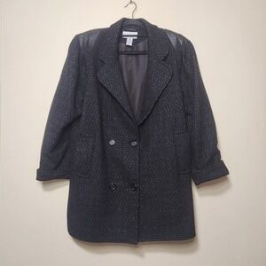 David Benjamin Black Pea Coat Wool and Leather Womens Size 12